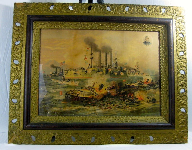 Item #001207 DESTRUCTION OF ADMIRAL CERVERA'S FLEET, AT SANTIAGO DE CUBA, JULY 3rd, 1898. Spanish-American War, Xanthus Smith.