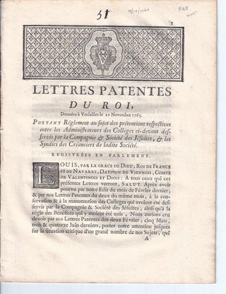 Item #003615 LETTRES PATENTES DU ROI, Donnees A Versailles le 21 Novembre 1763