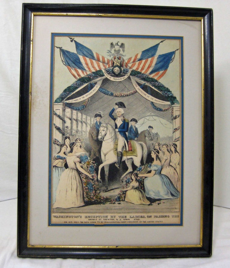 Item #003937 WASHINGTON'S RECEPTION BY THE LADIES, ON PASSING THE Bridge At Trenton, N.J. April 1789. On His Way To New York To Be Inaugurated First President Of The United States. Nathaniel Currier.