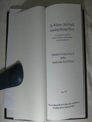 THE WILLIAMS-BUCK FAMILY GENEALOGY / HERITAGE HISTORY