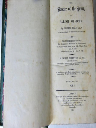 THE JUSTICE OF THE PEACE, AND PARISH OFFICER. ( 6 volumes, including the supplement, complete)