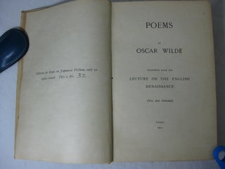 POEMS. Together with His Lecture on the English Renaissance ( Now first Published )