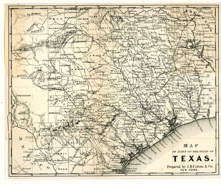 Item #109 MAP OF PART OF THE STATE OF TEXAS. MAP, J. H. Colton.