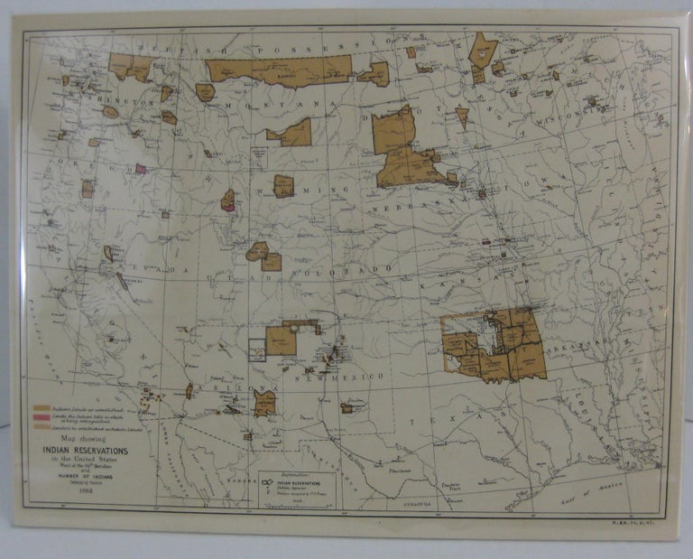 Item #119 MAP SHOWING INDIAN RESERVATIONS IN THE UNITED STATES: WEST OF THE 84TH MERIDIAN AND NUMBER OF INDIANS BELONGING THERETO. MAP.