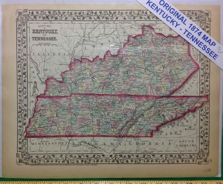Item #120 COUNTY MAP OF KENTUCKY AND TENNESSEE. MAP.