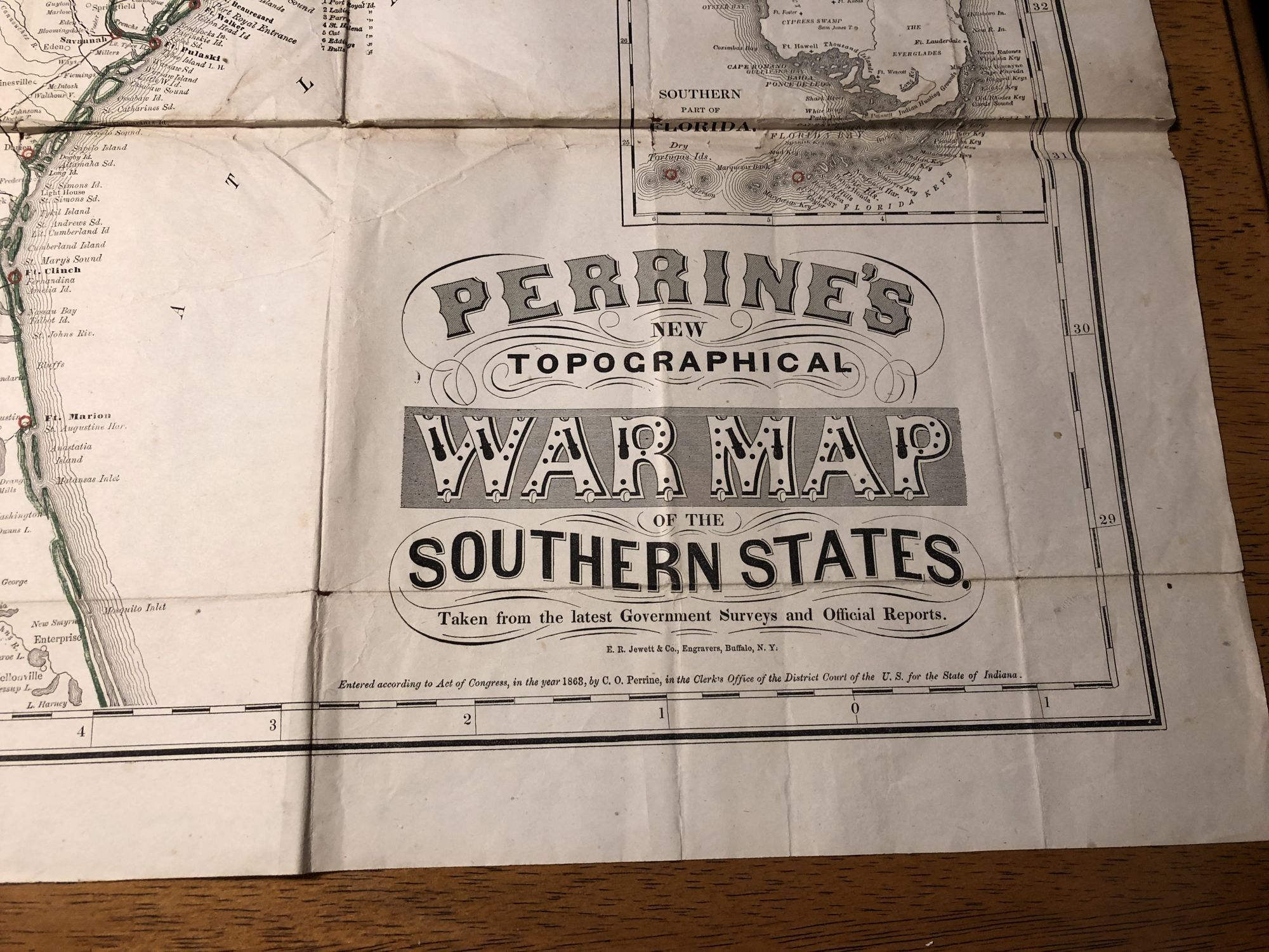 MAP PERRINE'S NEW TOPOGRAPHICAL WAR MAP OF THE SOUTHERN STATES: Taken ...