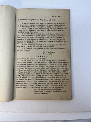 HISTORY OF THE CLASS OF 1902 with WINTHROP COLLEGE JOURNAL along with four laid in items