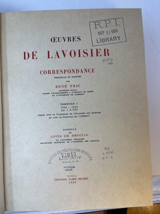 OEUVRES DE LAVOISIER: Correspondance (3 volumes bound in 2)