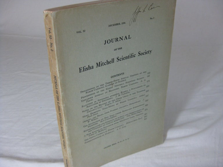 Item #CE227384 JOURNAL OF THE ELISHA MITCHELL SCIENTIFIC SOCIETY, Vol.52, No.2, December 1936. W. C. Coker.
